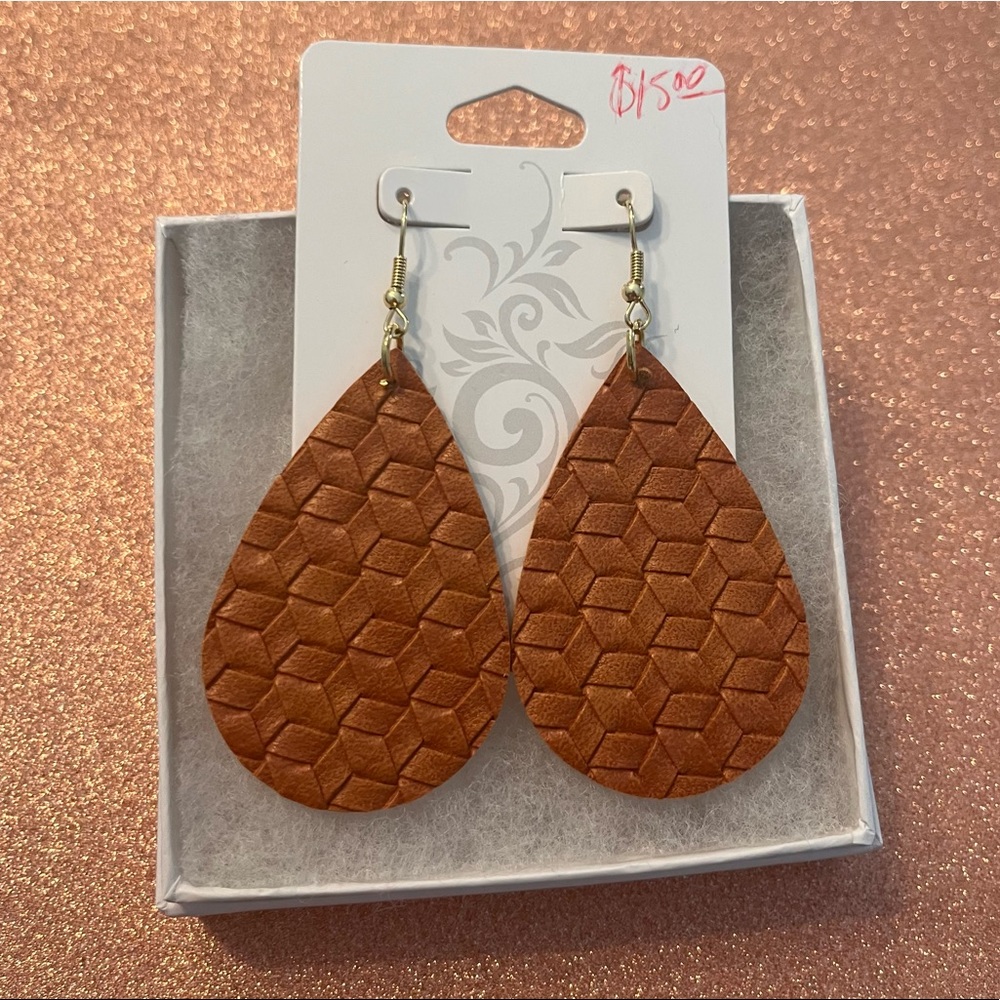 Faux Leather Drop Earrings • Camel color • Handmade